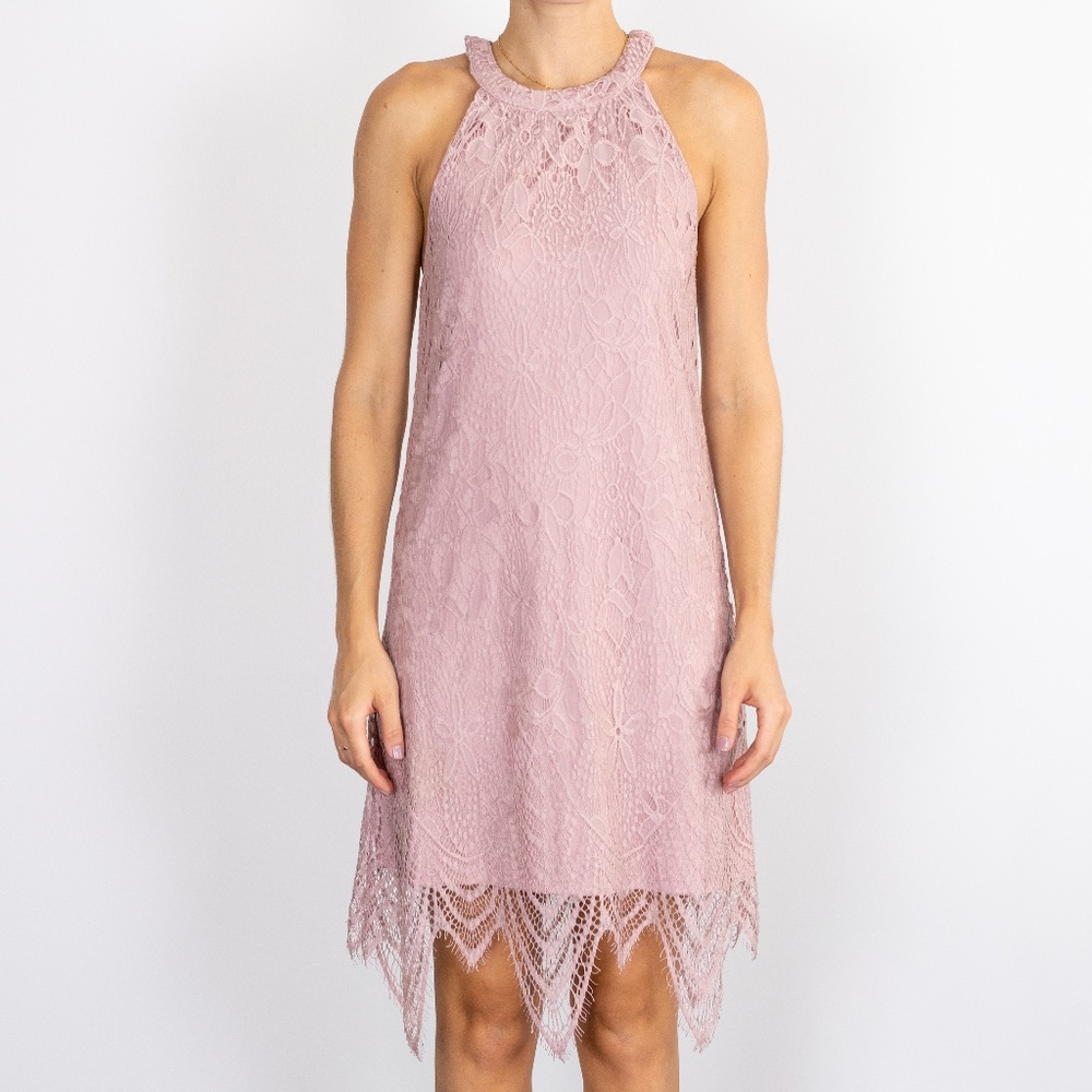 XS Pink Lace High-Neck Dress
